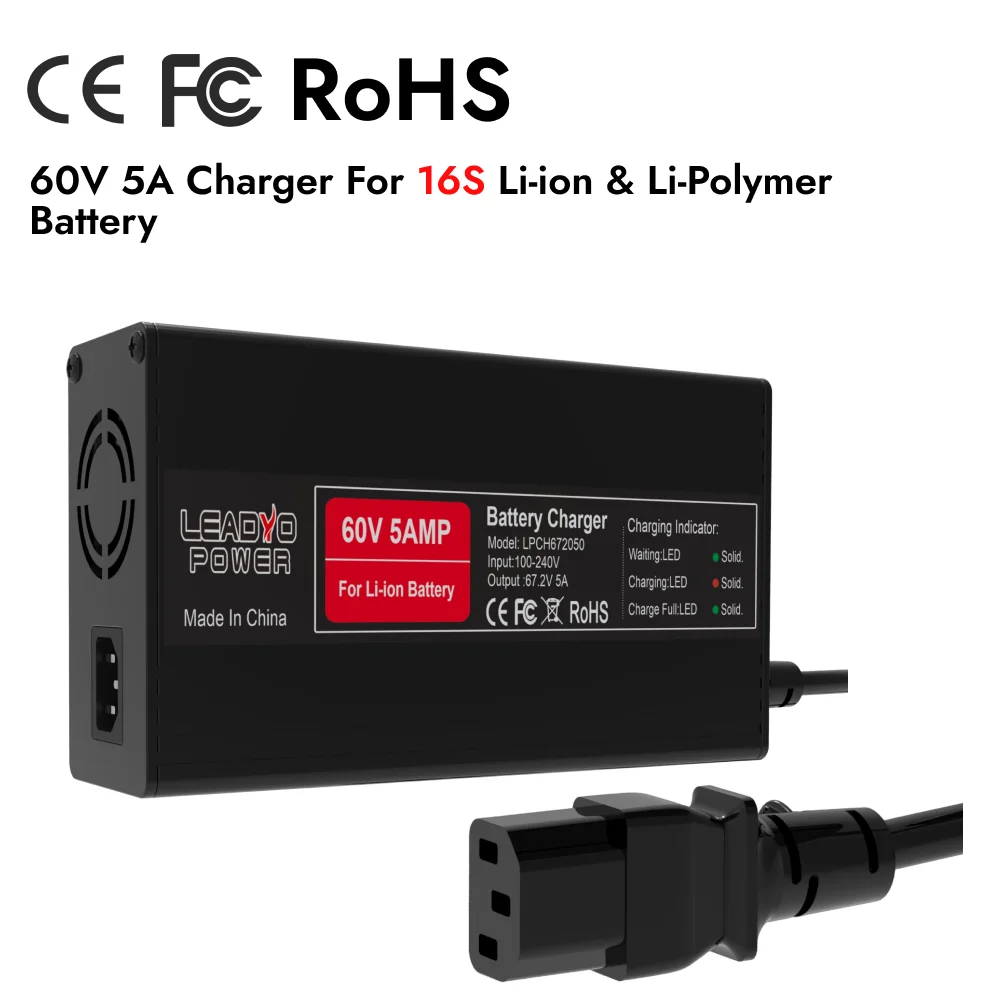 

60V 67.2V Battery Charger 5A li-ion for For Ebike Electric Motorcycle With IEC Plug Lithium battery Smart Fast charger 16s