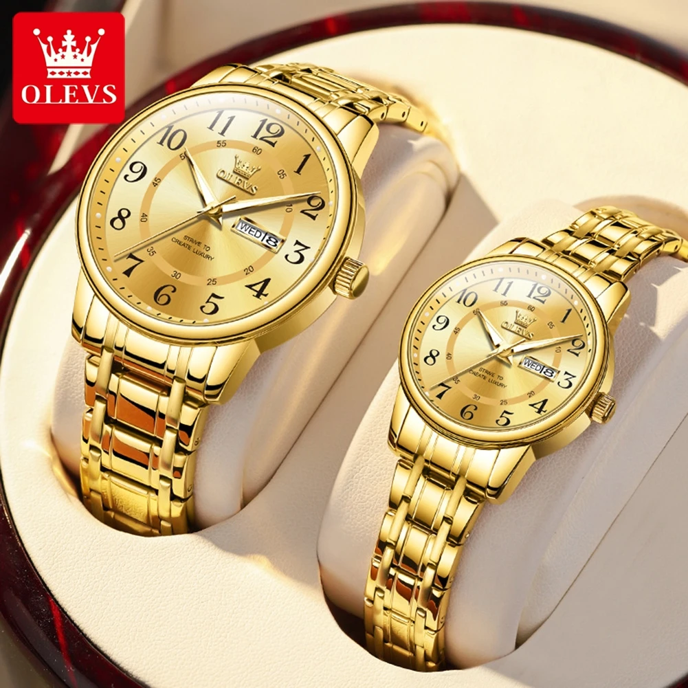 OLEVS 2891 Couple Watches Pair Men and Women Watch Sets High Quality Watch Luxury Stainless Steel Quartz Wrist Watch Couple Gift