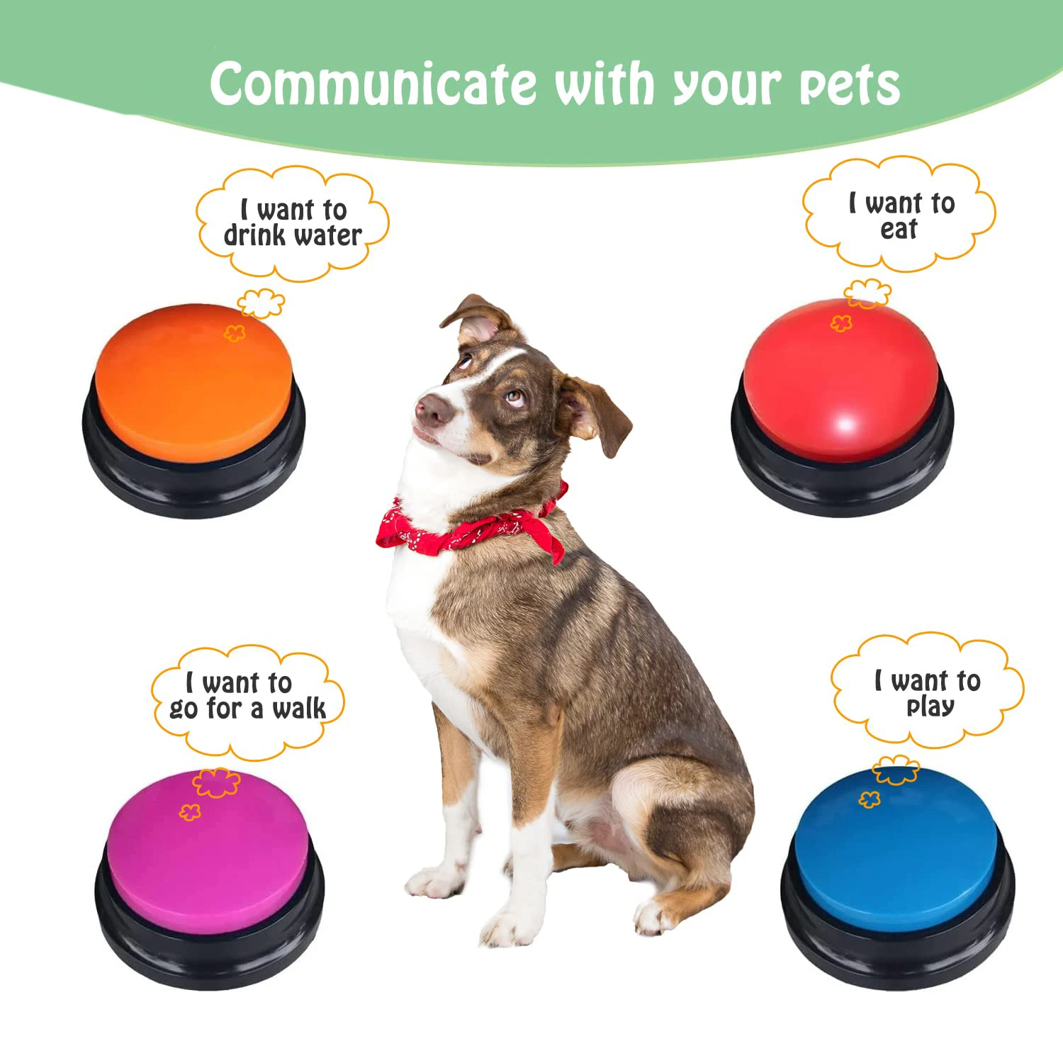 Dogs Recordable 4pcs Set Pet Toys Talking Pet Starters Dog Speaking Buttons Portable Cute Pets Supplies Communication Dog