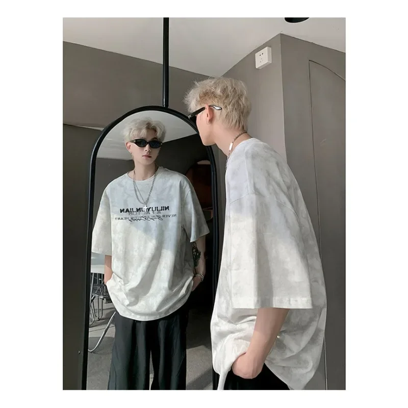American tie-dyed short-sleeved T-shirts men summer new cool stylish trendy major release teenagers Loose half-sleeved T-shirts