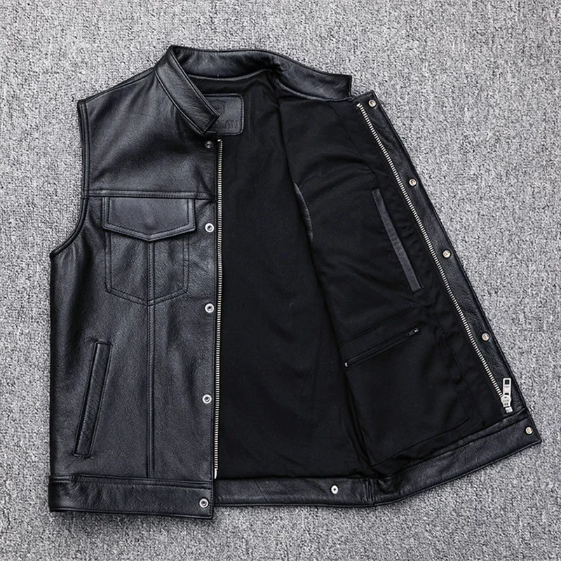 Men Vest Black Biker Motorcycle Hip Hop Waistcoat Male Leather Jacket