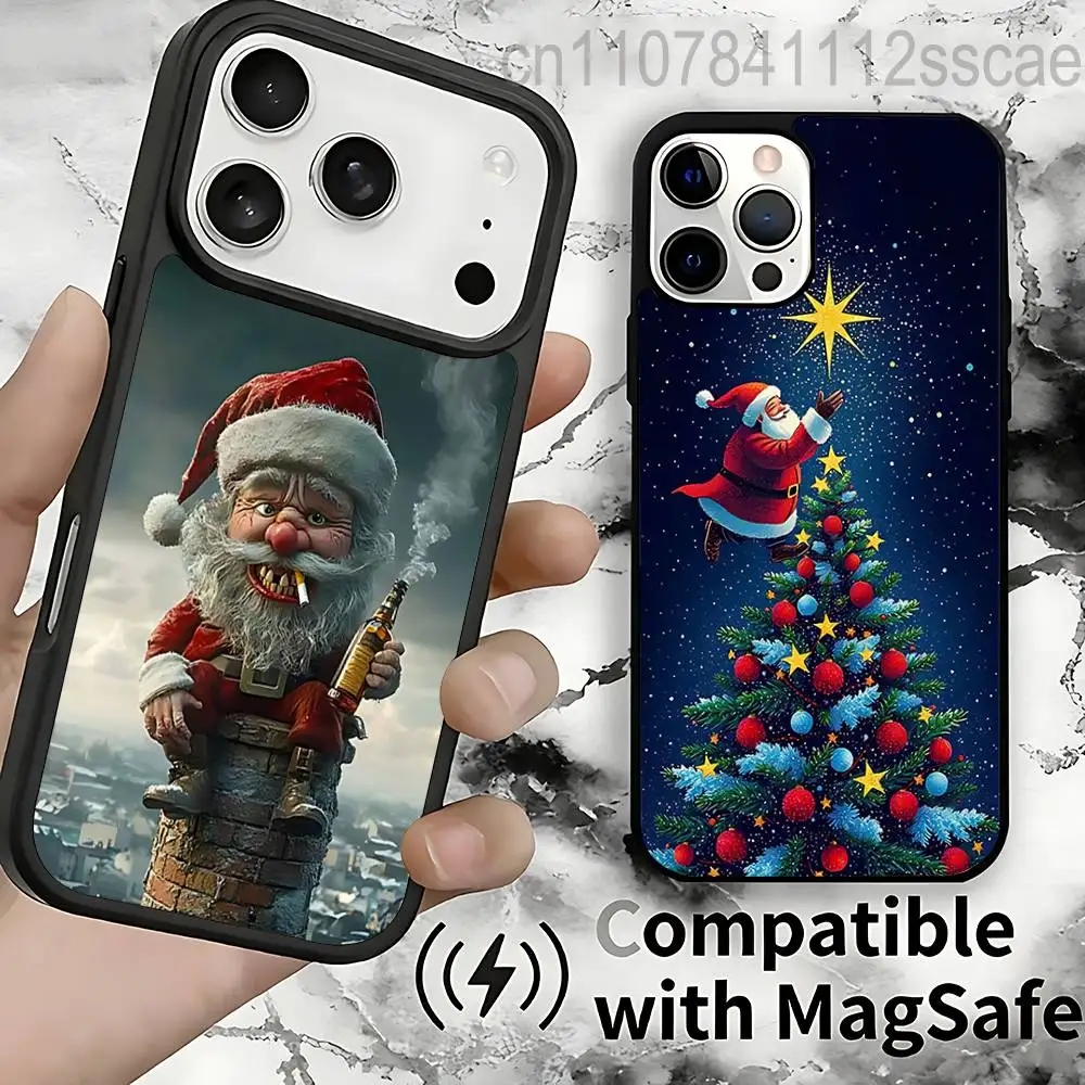 

Забавный чехол с Дедом Морозом для iPhone 17, 16, 15, 14, 13, 12, 11, Pro, Max, Plus, Mini, SE4, E, защитный магнитный чехол-накладка