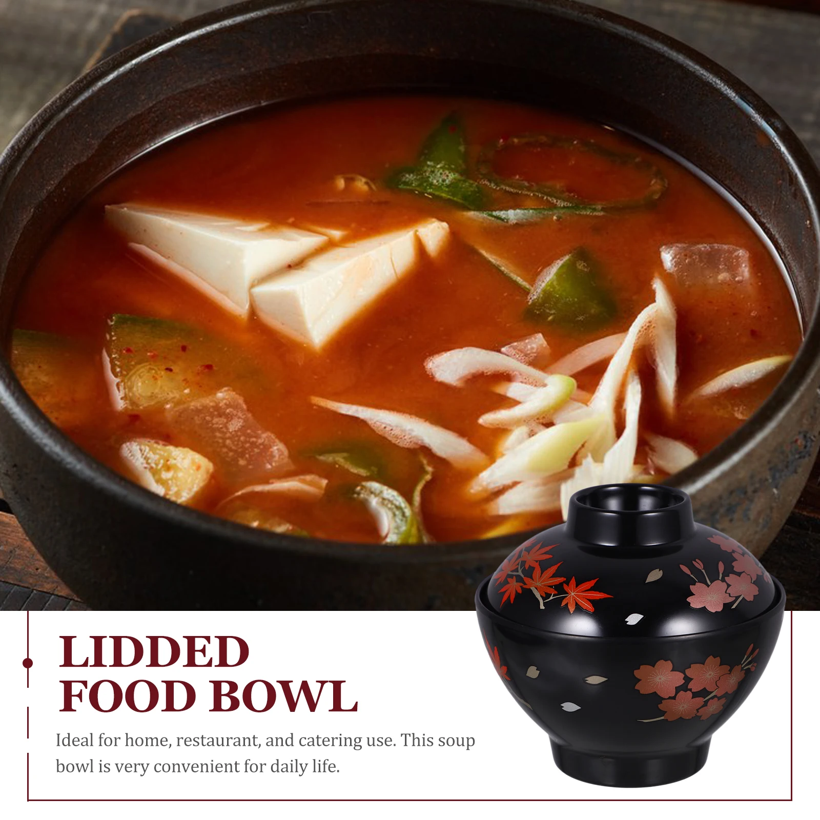 

With Lid Reusable Lidded Food Container For Sushi Ramen Miso Steamed Household Restaurant Use Cherry Blossom Design Stackable