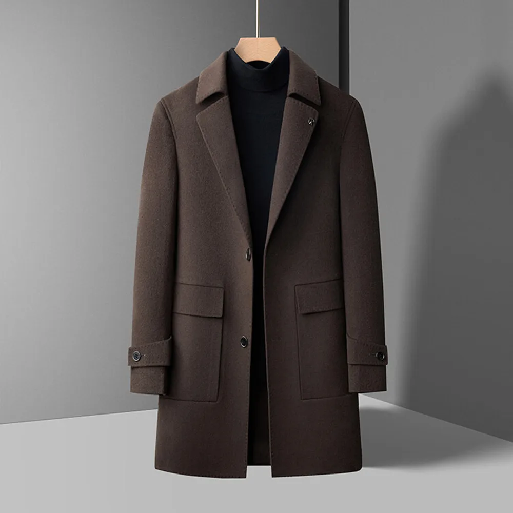 

High-end men's fashionable, cool and versatile solid color casual down inner lining 100% wool double-sided woolen coat
