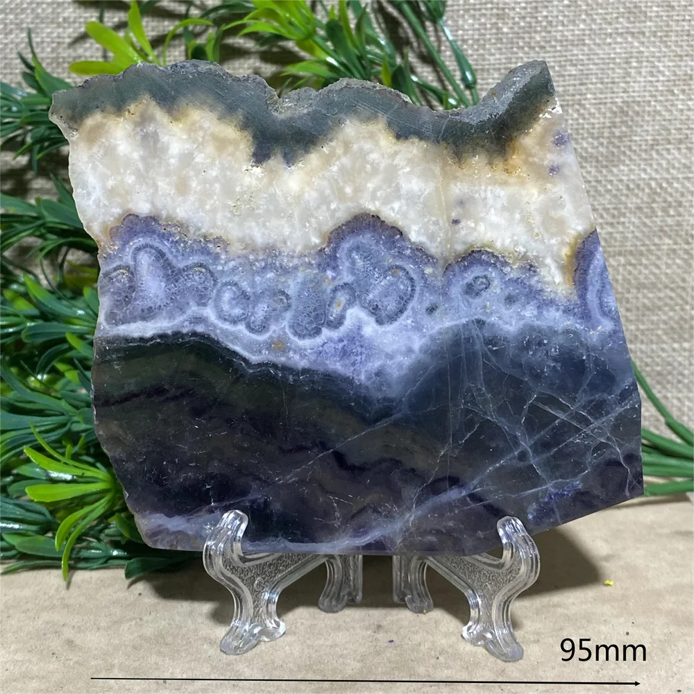 Crystal Natural Fluorite Slab Slice Quartz Point Free Form Reiki Geode Beauty Home Decoration Healing Minerals + Stand