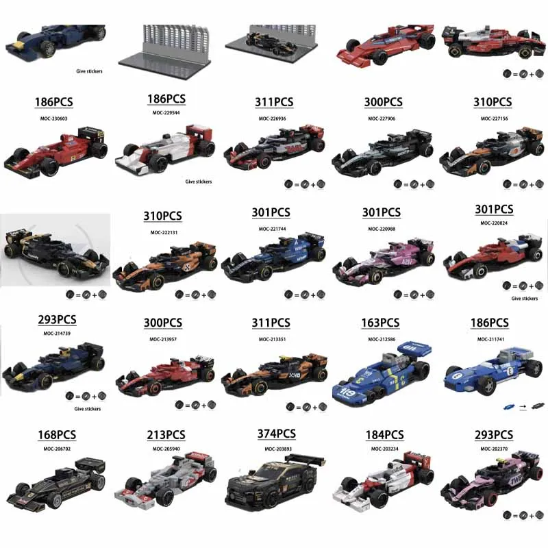 f1-レーシングカー-ビルディングブロック-8-グリッド-レーシング-チャンピオン-ビークル-ステッカー付き-子供の誕生日プレゼント-クリスマスおもちゃギフト