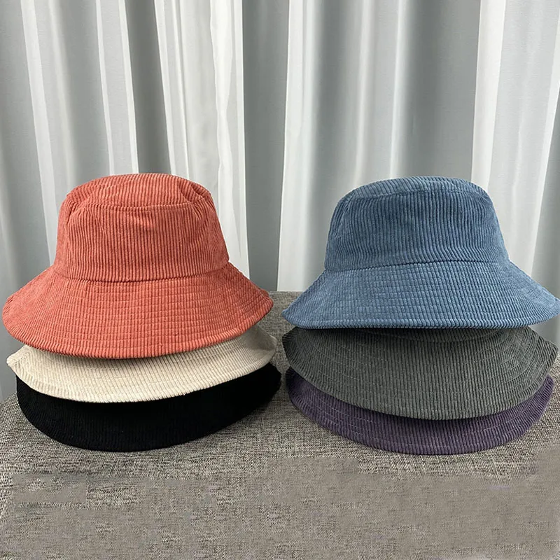 

Women's Corduroy Bucket Hat Men's Casual Bob Solid Warm Panama Hat Cap 2022 Spring Ladies Wide Brim Sun Fishing Fisherman Hat