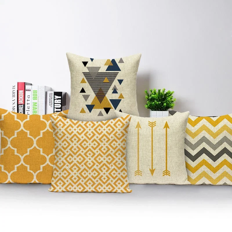 Yellow Gray Black Striped Geometric Pillowcase – Waist Throw Cushion Cover for Sofa & Bedroom – Pillow Case