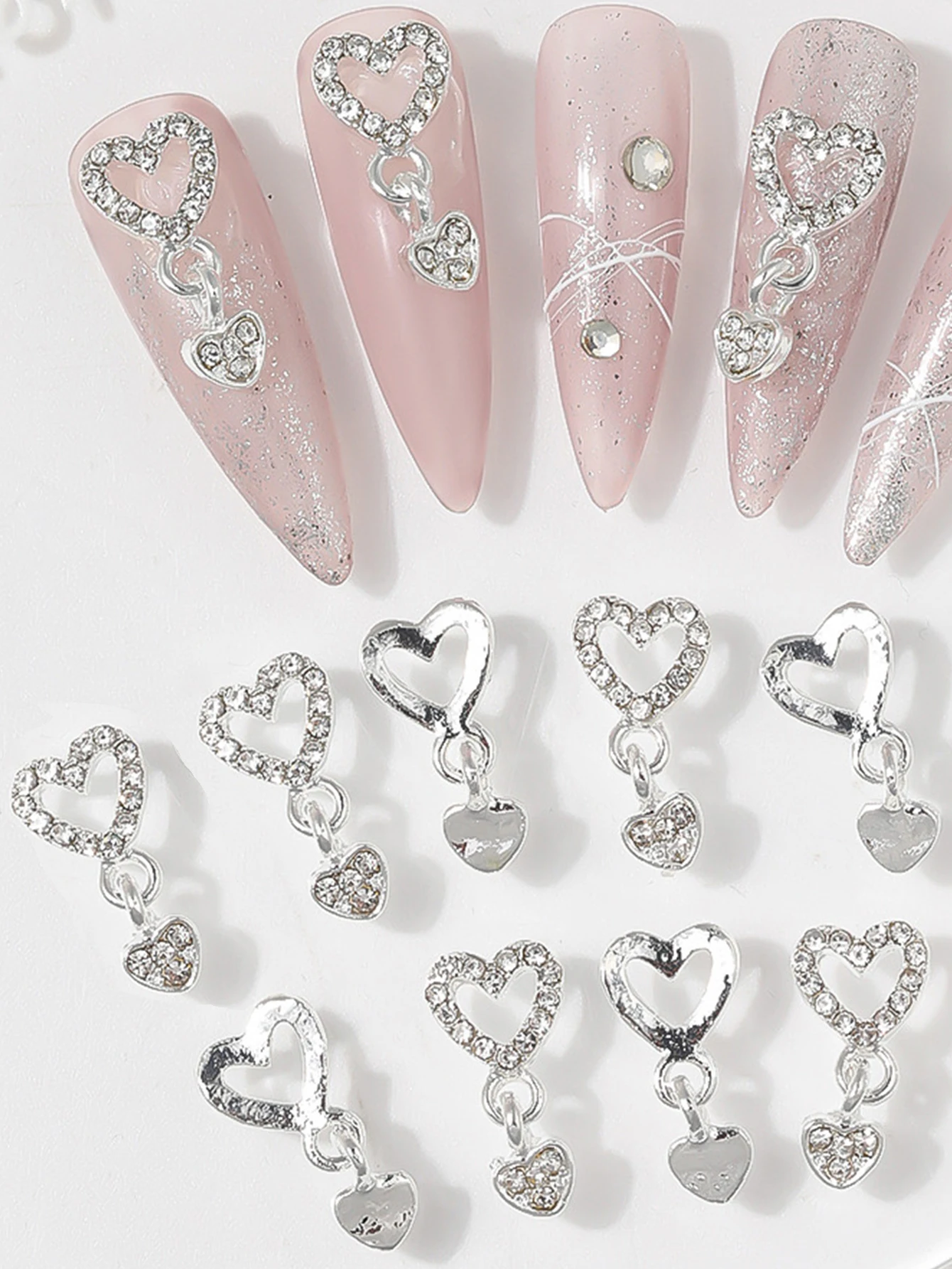 Nail Charms,10/20Pcs Heart Star Charms for Nails, Silvery Golden Nail Dangle Charms for Nail Bling, Crafting Dangling Charms