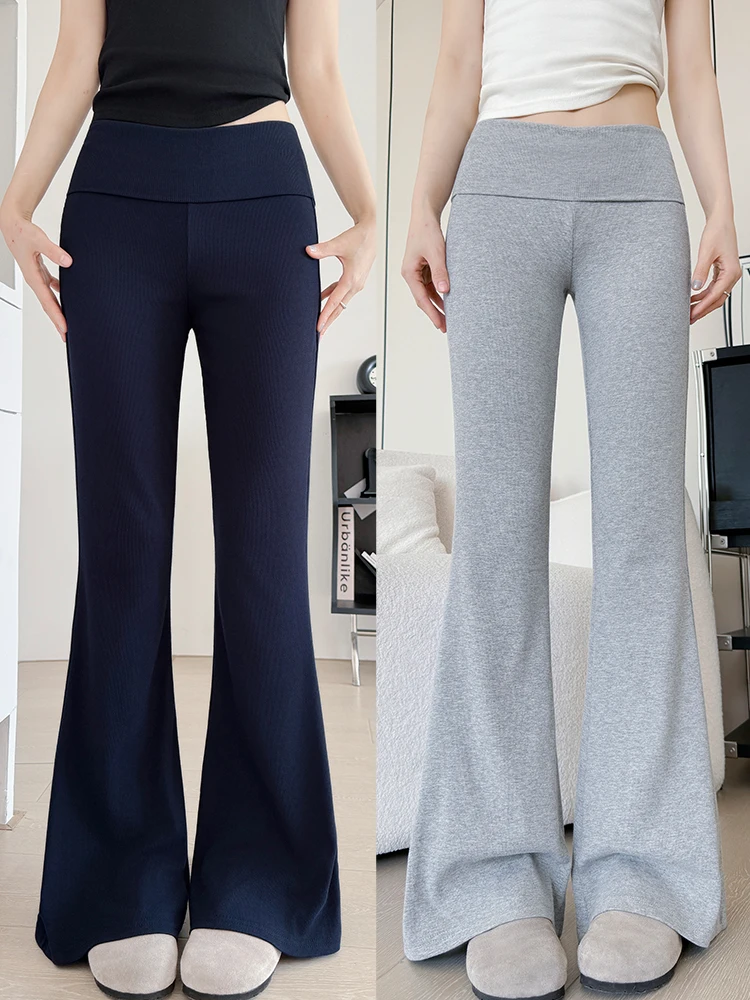 

Женские спортивные брюки-капри с высокой талией для йоги, корейские повседневные брюки-клеш однотонного цвета для города