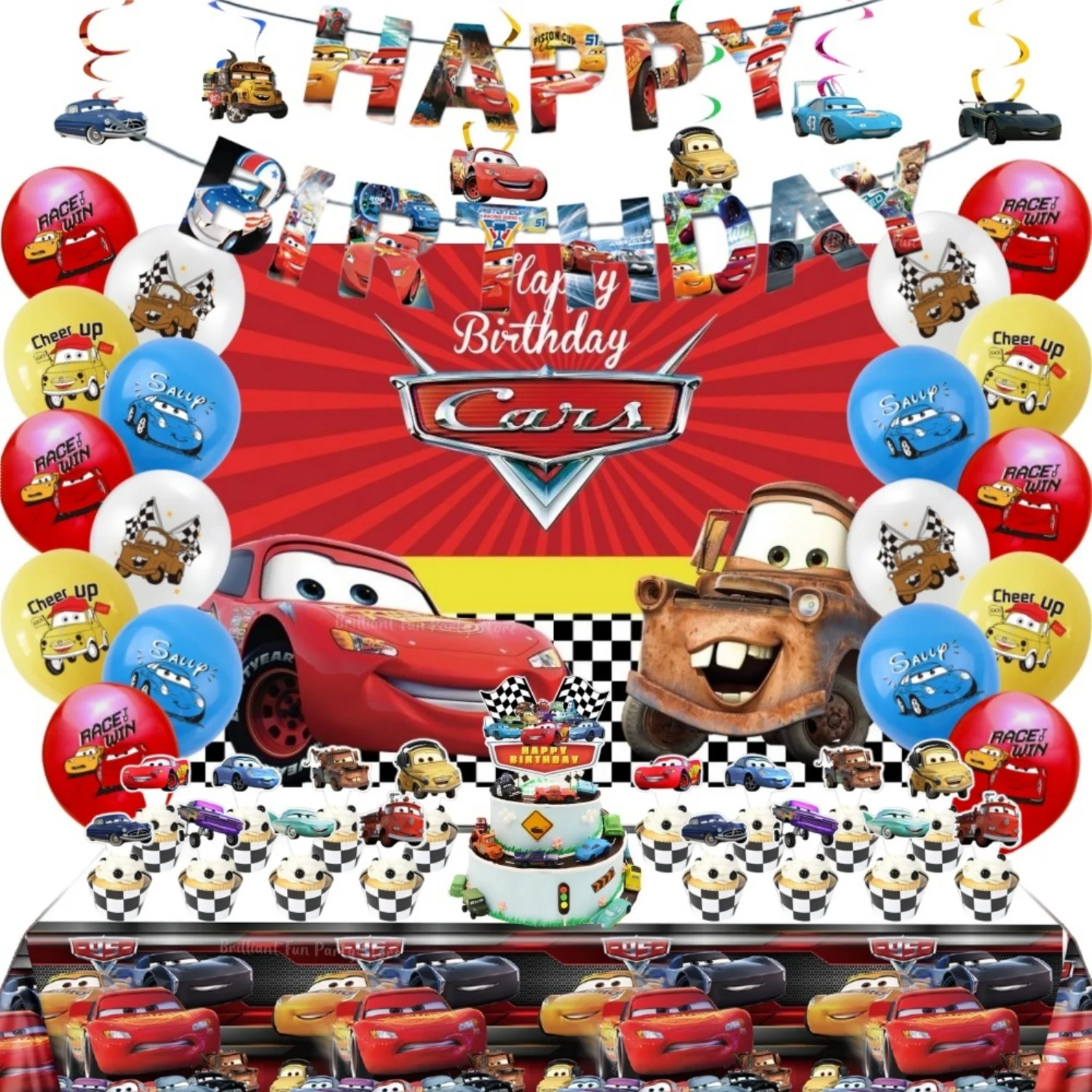 مجموعة تزيين حفلات أعياد الميلاد من ديزني كارز لايتنينج ماكوين، مفرش طاولة، لافتة كعكة علوية لمستلزمات حفلات الأطفال #1