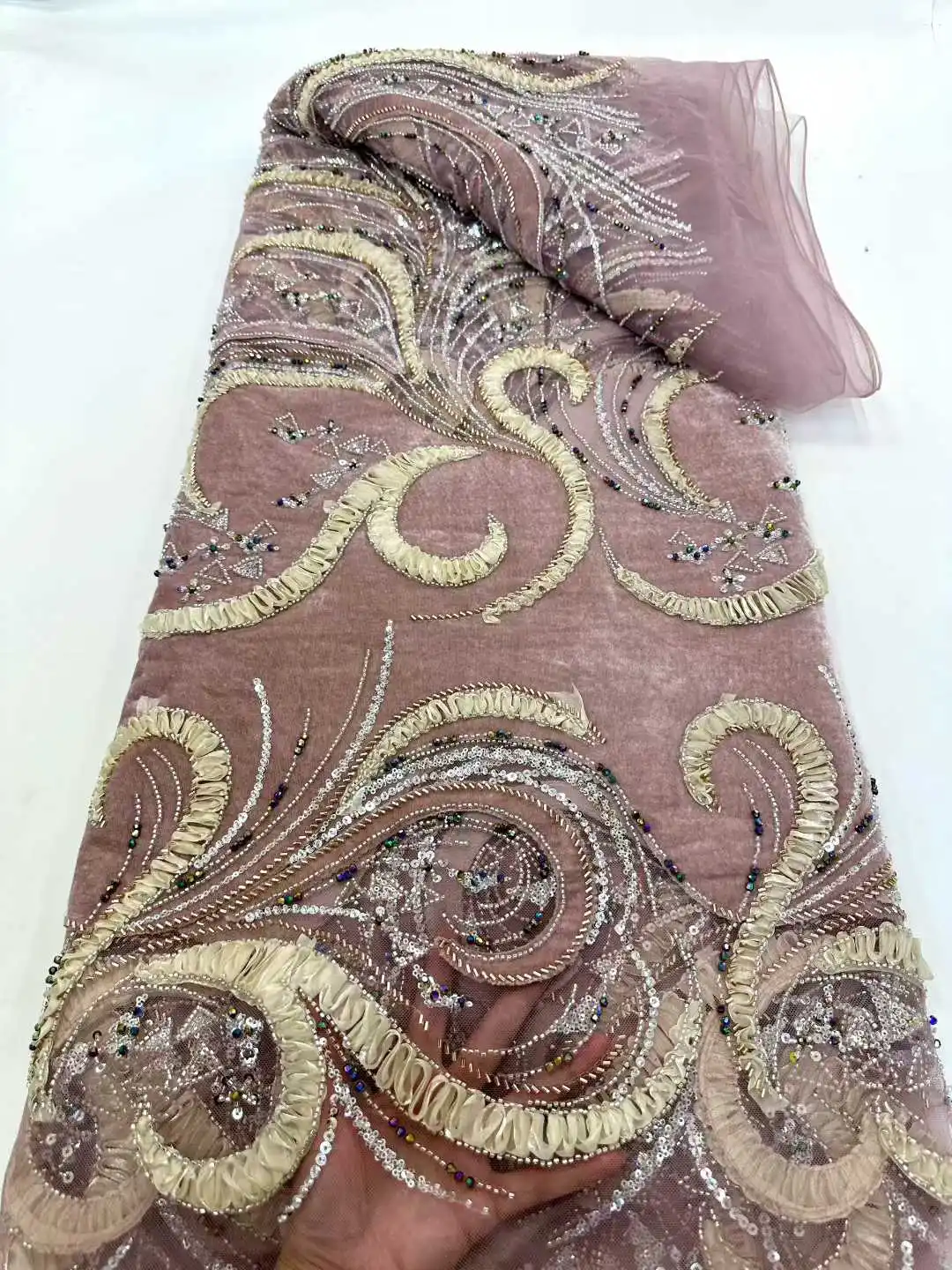 French Velvet Mesh Lace 2026 Embroidery Sequins Tulle Beaded African Fabric for Women Party  Sewing Dresses 5 Yards