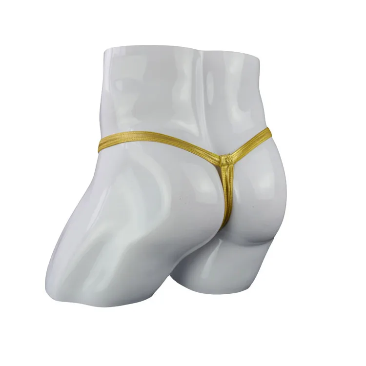 لامعة فو الجلود T الظهر ثونغ للرجال المثيرة سلسلة بيكيني سيسي مثير منخفضة الارتفاع U محدب الحقيبة مرونة جوفاء عارية الذراعين g-سلسلة