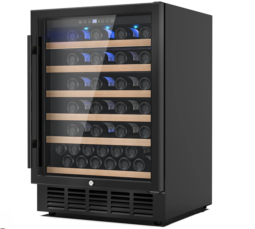 

24 In Wine Cooler 51 Bottle Wine Refrigerator with Removeable Shelves & Blue Interior Light Wine Fridge, Built-in/Freestanding