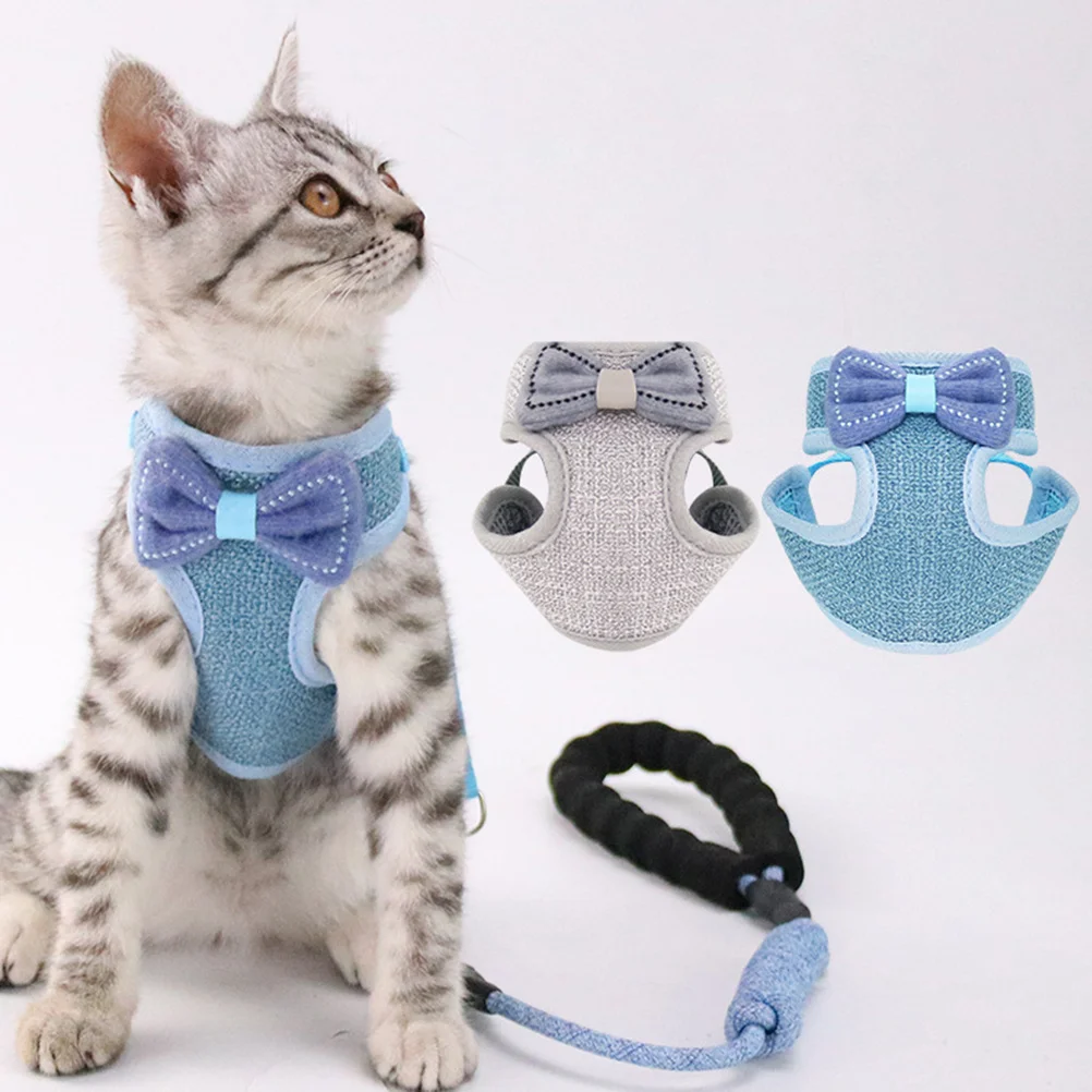 

Blue Bowknot Vest Style Pet Harness Adjustable Cat Chest Strap Breathable Lightweight for 2.5kg to 10kg Cats Pet Harness