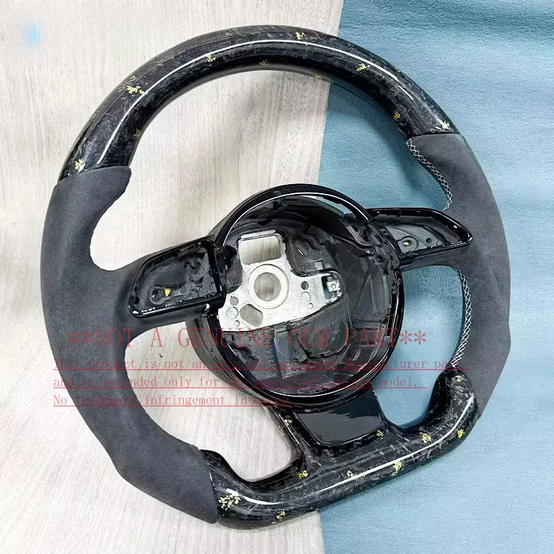 For Audi Gold Forged Carbon Fiber Two Side Suede Steering Wheel Horn Cover For A3 A4 A5 Q3 Q5