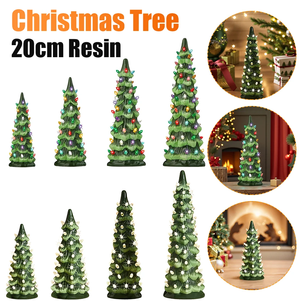 

Resin Tabletop Christmas Trees with Colorful/Warm LED Lights 15/20/25/30cm Hand-Painted Mini Christmas Tree Ornament Gift