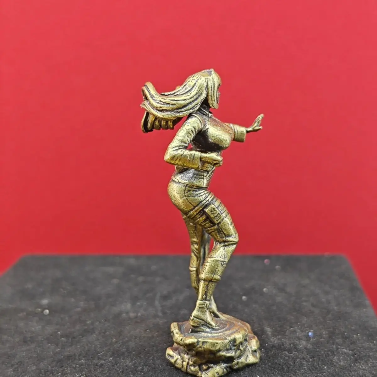 Antique Brass Female Warrior Statue- Dynamic Pose with Detailed Base