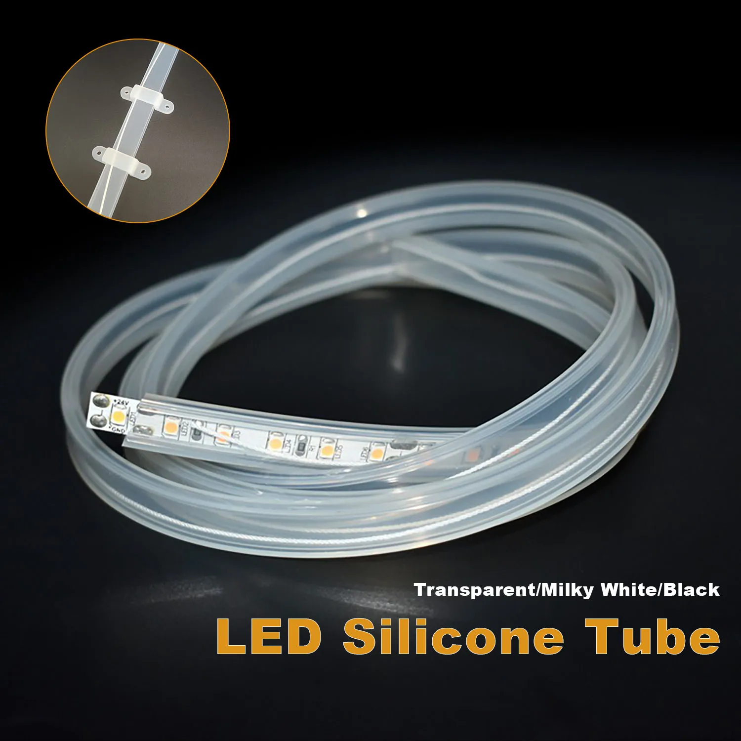 IP67 Waterproof Flexible Silicone Tube Protective Cover For 8-12mm 2835 5050 1210 LED Strip, Clear/Milky/Black Transparent