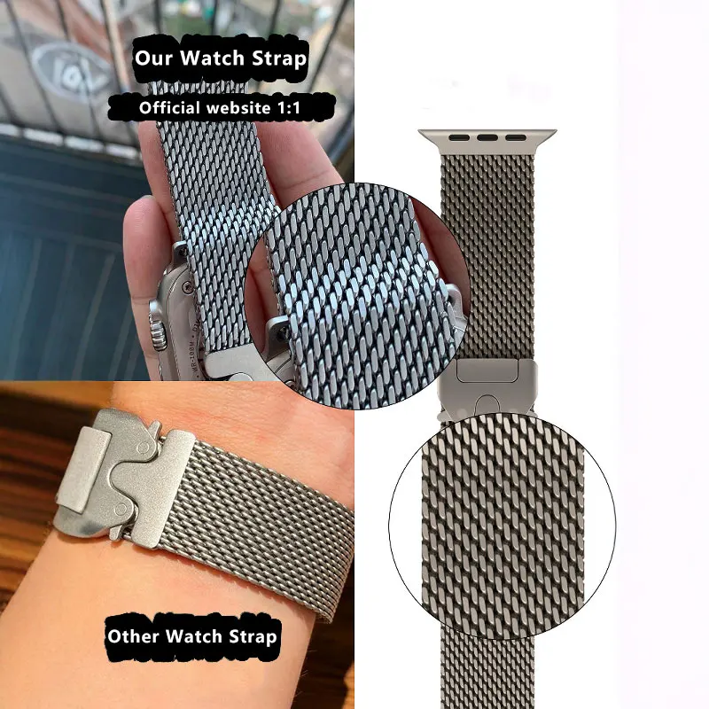 Titanfarbenes offizielles 1:1 Milanese-Armband für Apple Watch Ultra 3 Band 49 mm 46 mm 42 mm Armband Correa iWatch 11/SE 3 40 mm 44 mm – Detail 3