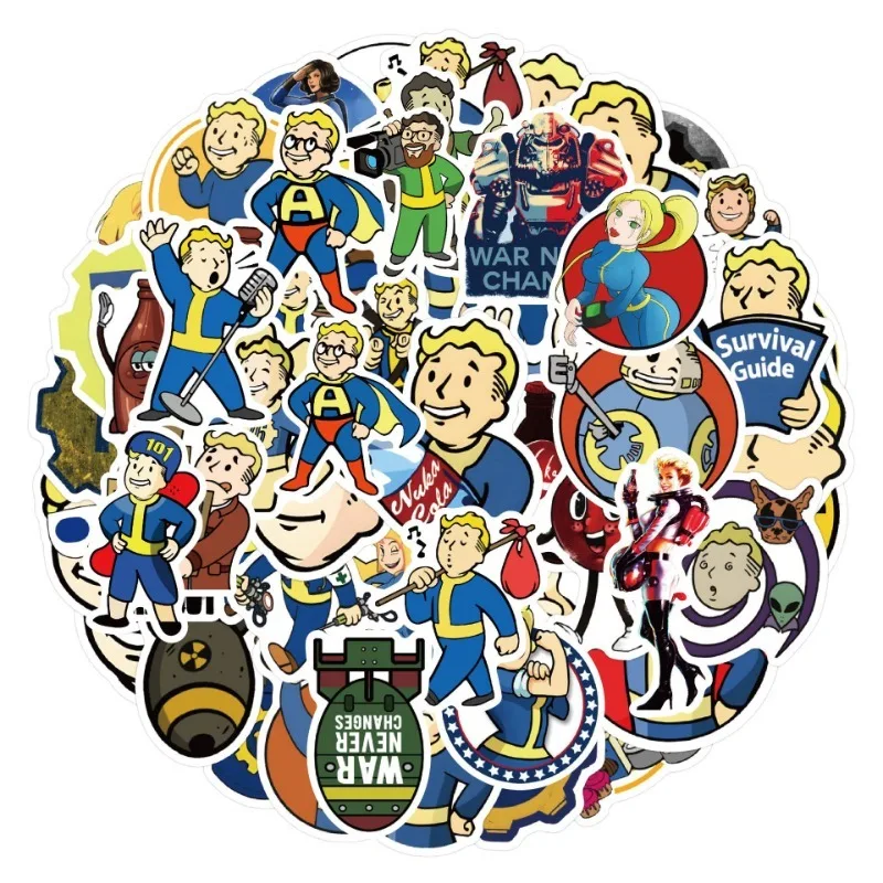 50pcs Game Fallout Graffiti Stickers Guitar Computer Water Cup Stationery Suitcase Scooter Refrigerator Decoration Stickers