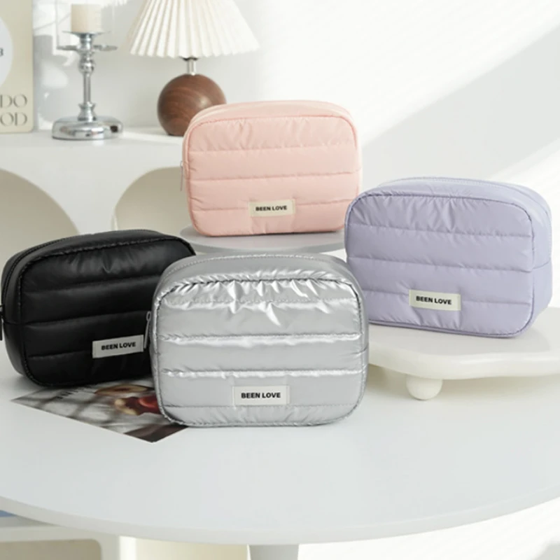 

Ladies' Cosmetic Bags New Solid Color Glossy Surface Portable Storage Bags Waterproof Large Capacity High Quality Makeup Bags