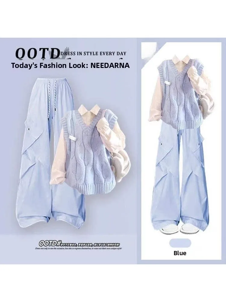 

Комплект для ранней осени: модный жилет и брюки для женщин, молодежный уличный стиль, рабочий костюм, маленький размер