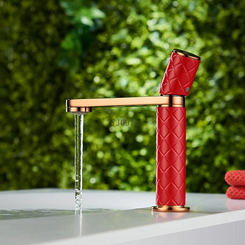 *Leather texture faucet All copper basin Hot and cold bathroom basin faucet