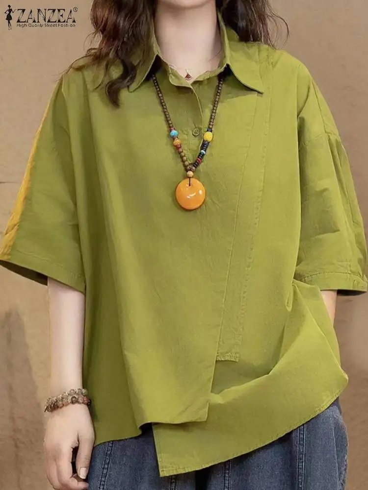 ZANZEA Fashion Irregular Special Blouse Women Solid Korean T-Shirt Casual Loose Oversized Half Sleeve Tops 2024 Summer Tunics