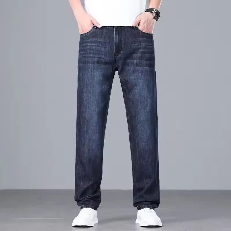 

Spring Summer Men's Jeans Classic Loose Straight High-count High-density Denim Pants All-match Fashion Business Casual Trousers
