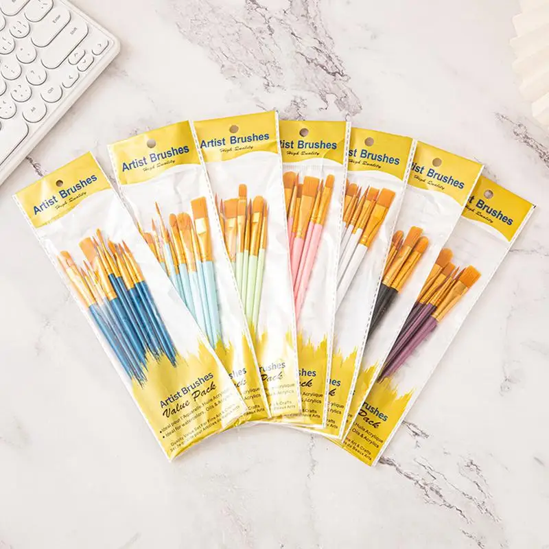 

Watercolor Brush Art Set Plastic Rod Flexible Nylon Bristles for Oil Gouache Watercolor Painting Home Classroom Practice
