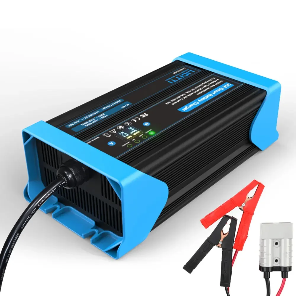 Voltage automatic switching agm lead acid lithium ion 30A battery charger 12 v 24v with display