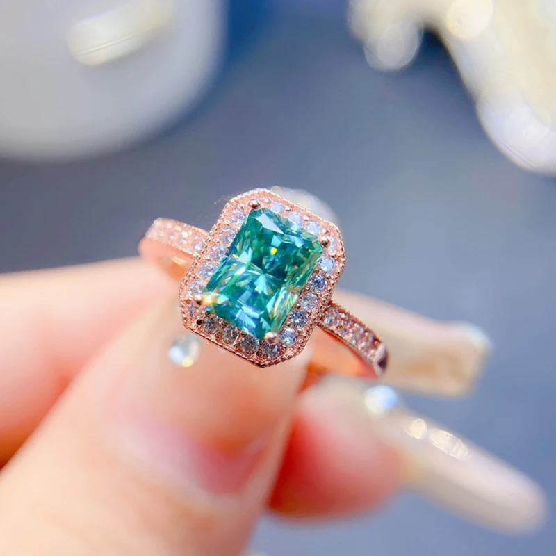 Natural Green Moissanite  ring for women silver 925 jewelry luxury gem stones 18k gold plated free shiping items Party Gift image 6