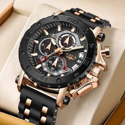 LIGE 2023 New Fashion Leather Watch For Men Sport Quartz Chronograph Wristwatches Top Luxury Military Watch Men Montre Homme+BOX