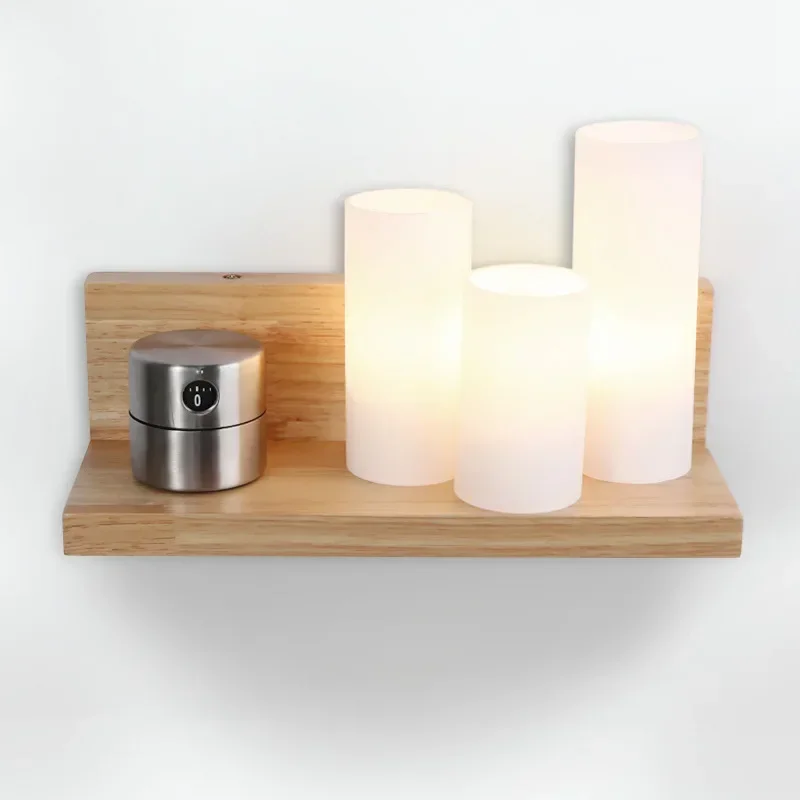 

Modern Simple Solid Wood Sconces LED Wall Light Candle Shape Frosted Glass Japanese Lamp Lamps Bedroom Lighting Fixture