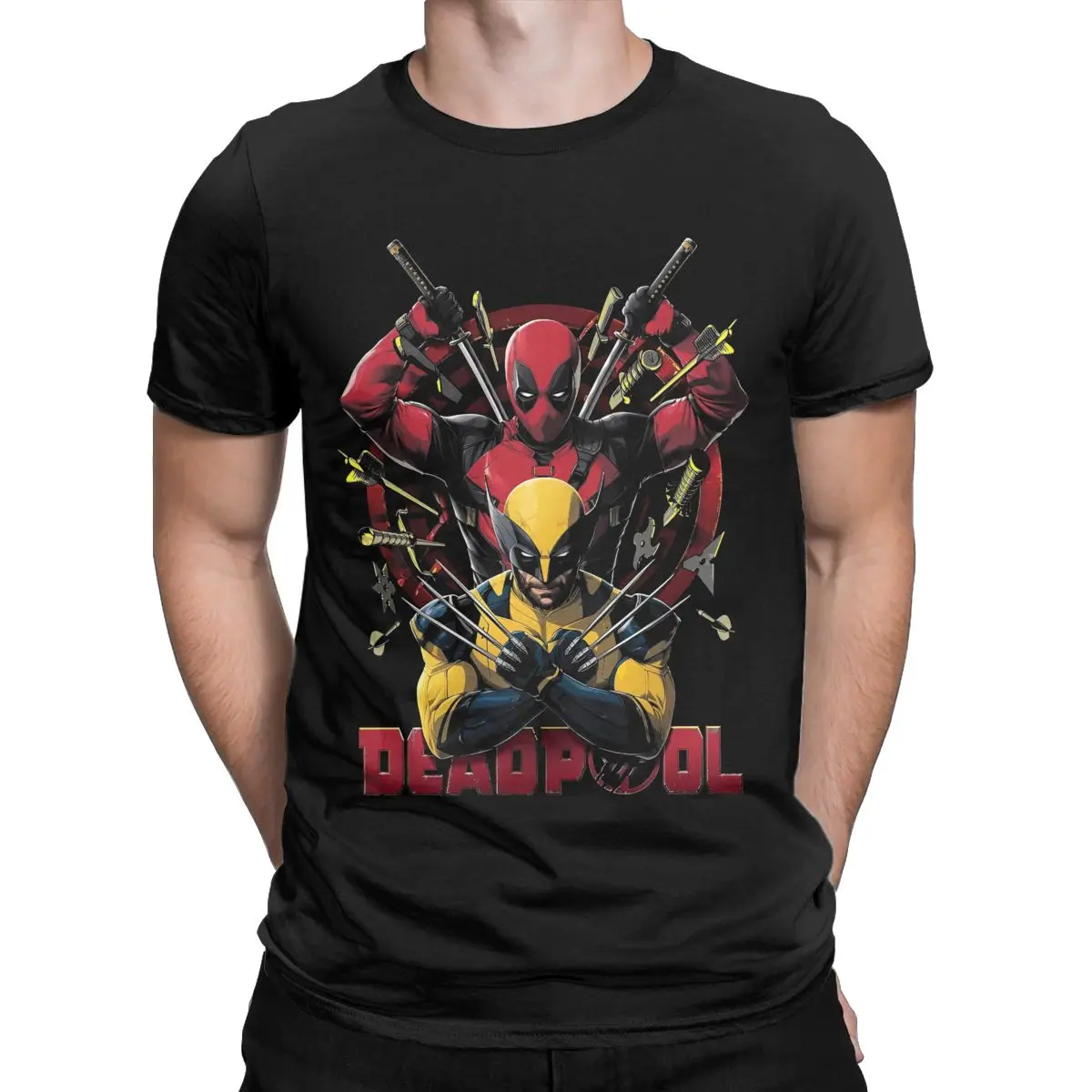 Men T-Shirts Deadpool & Wolverine Together Funny Pure Cotton Tee Short Sleeve Friendship T Shirt Crew Neck Clothing