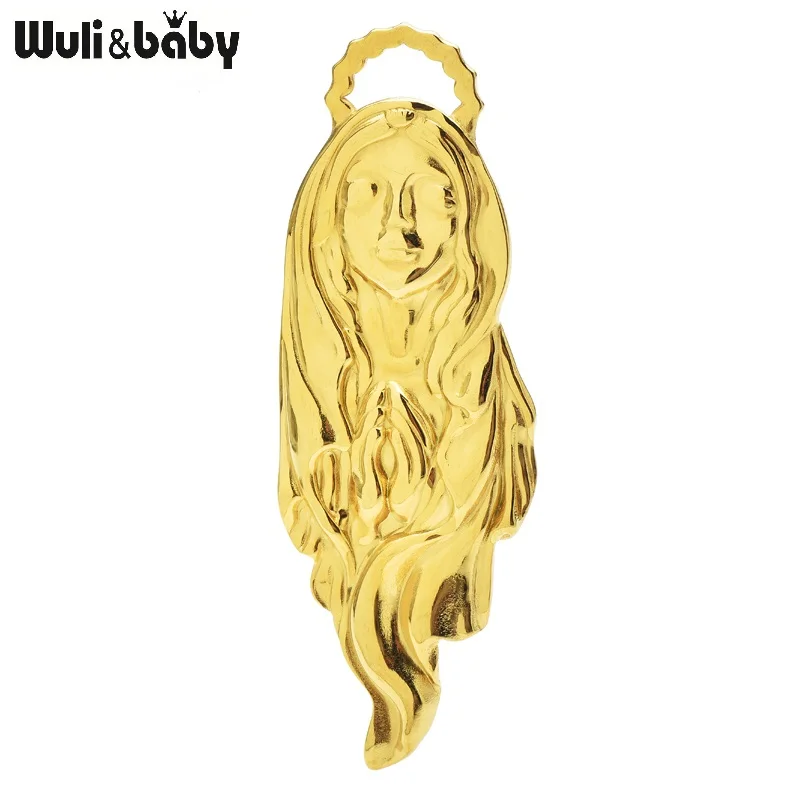 Wuli&baby Virgin Mary Figure Brooches For Women Unisex 2-color Stainless Steel Christianity God Brooch Pins Gifts