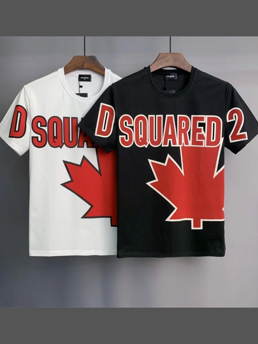 2024 Summer American Fashion Brand D2 Short Sleeve T-shirt Men DSQ Maple Leaf Letter Print Fashion Casual round Neck Half Sleeve