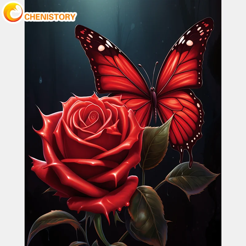 

CHENISTORY Diy Painting By Numbers On Canvas Butterfly Rose For Adults Number Painting Diy Crafts Home Decors Unique Gift