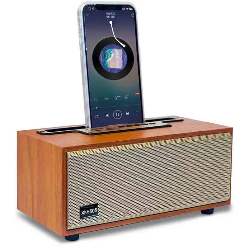 Multifunções De Madeira Bluetooth Speaker, TWS Subwoofer Sem Fio, Sistema De Som Remoto, Suporte Do Telefone Móvel, Rádio FM Portátil, Dropship