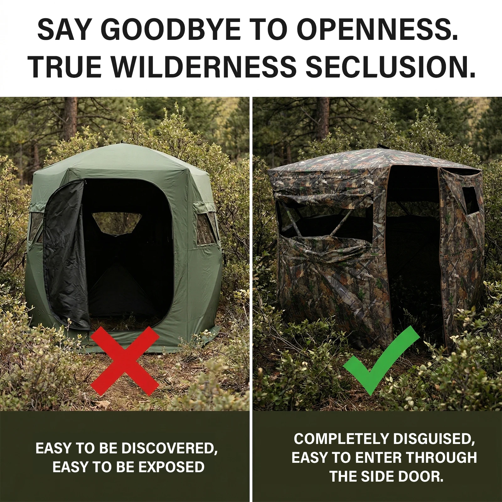 Pop Up Hunting Blind Side Opening Door 360 One Way View Mesh for Deer Turkey Hunting Bird Watching Woods