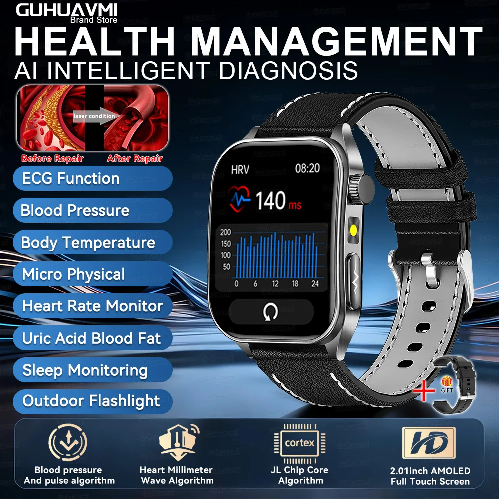 2026Hot AI-GPT Diagnose ECG Gezondheid Smartwatch Bloeddruk Lipiden Urinezuur 650nm Dubbele-probleerlaser Hartanalyse Smartband