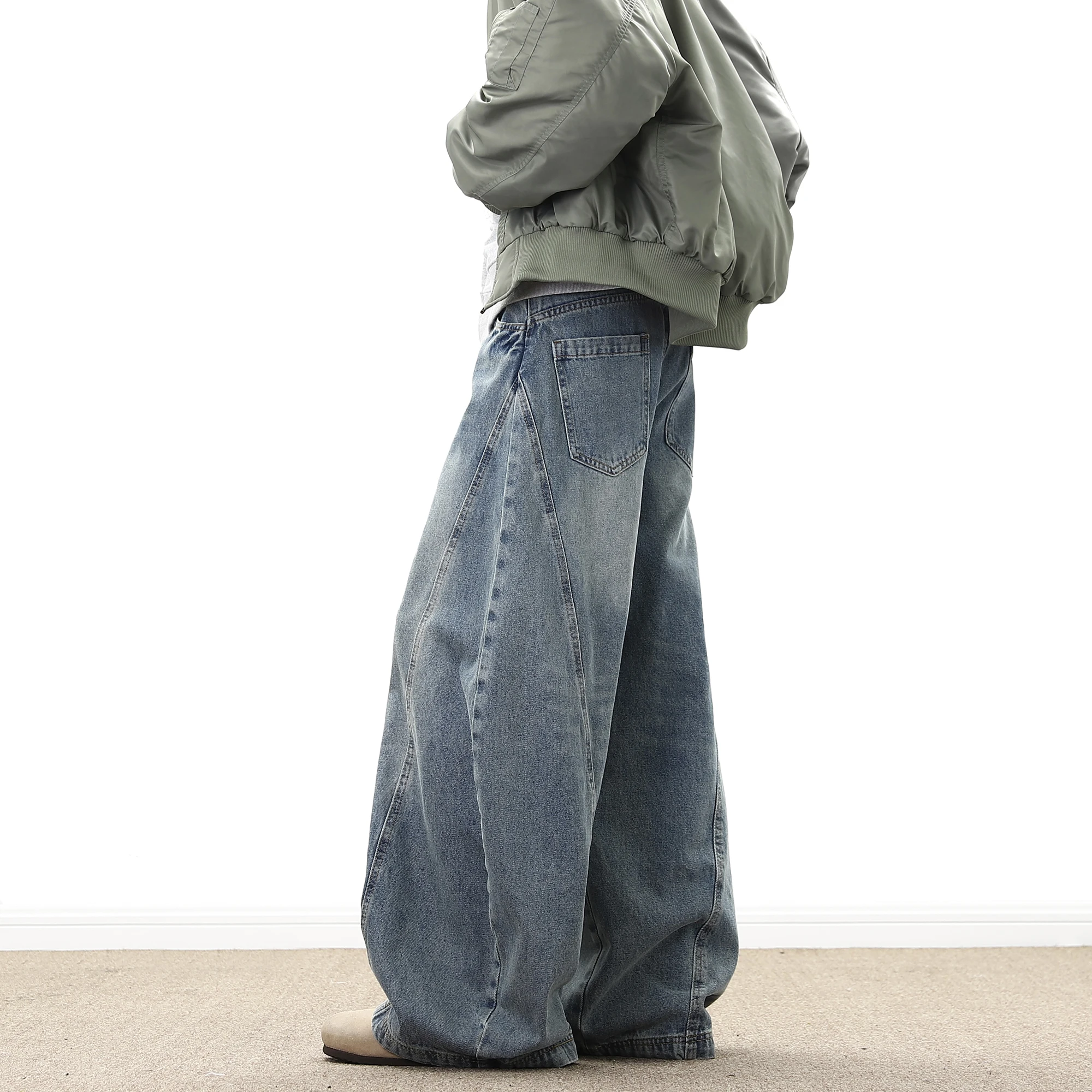 Wide Leg Denim Pants Male Loose Cowboy Mopping Trousers baggy Men's Jeans  Fashion Handsome Washed Streetwear Casual