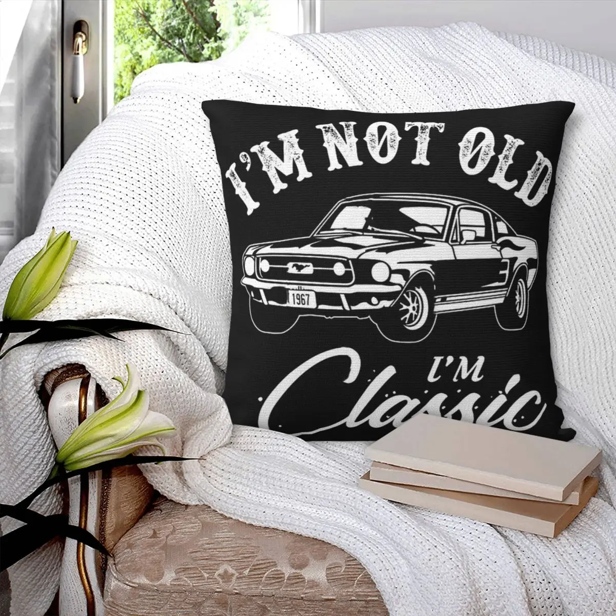 Classic Car Mustang Square Pillowcase Pillow Cover Polyester Cushion Decor Comfort Throw Pillow for Home Car