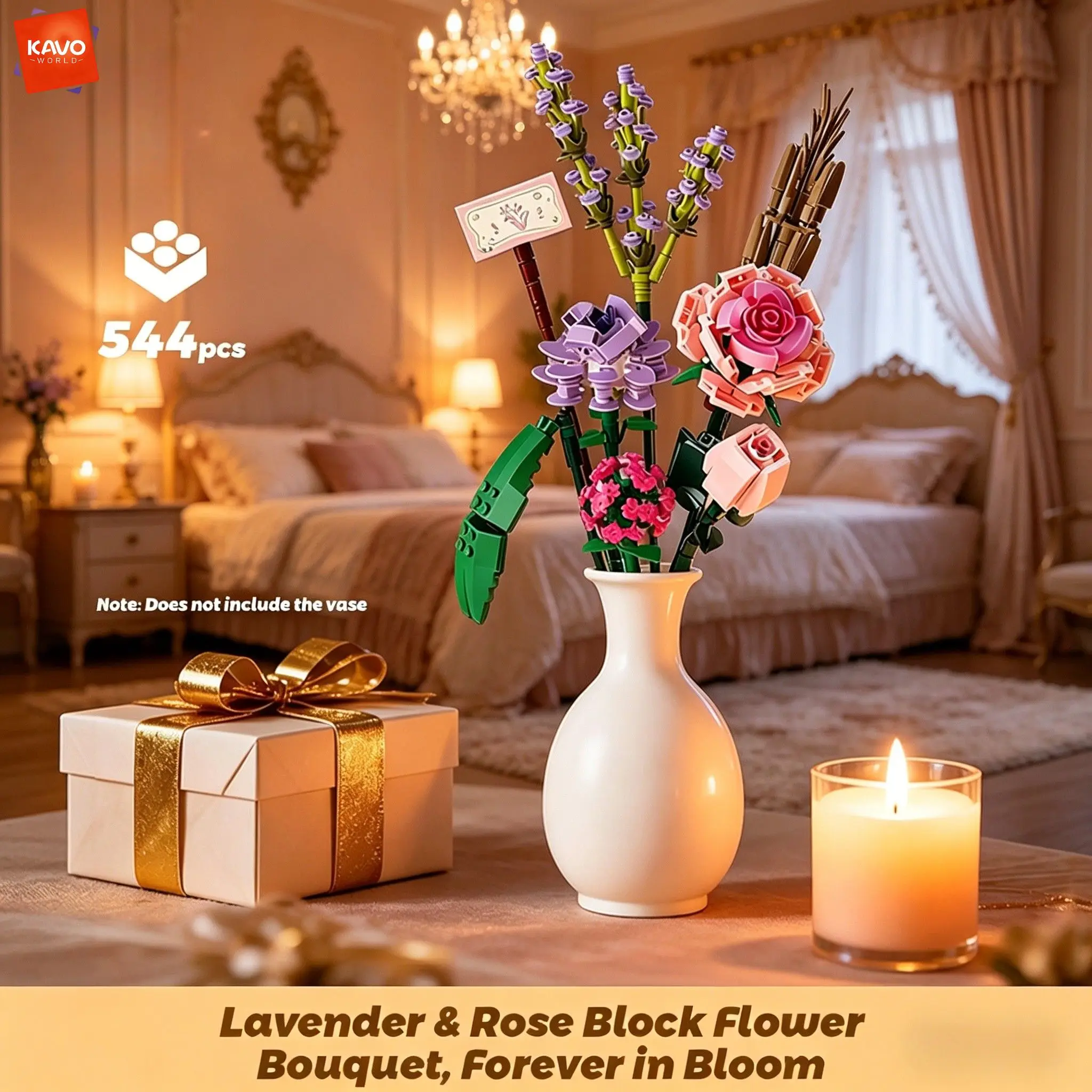 KAVOWORLD 544PCS Elegant Rose Lavender Brick Flower Bouquet Everlasting Building Blocks Romantic Anniversary Gift Home Decro - view 2