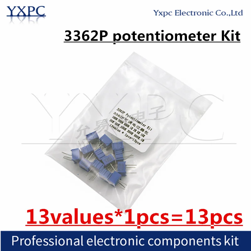 13values*1pcs=13pcs 3362P adjustable potentiometer Kit 100R 200R 500R 1K 2K 5K 10K 20K 50K 100K 200K 1M