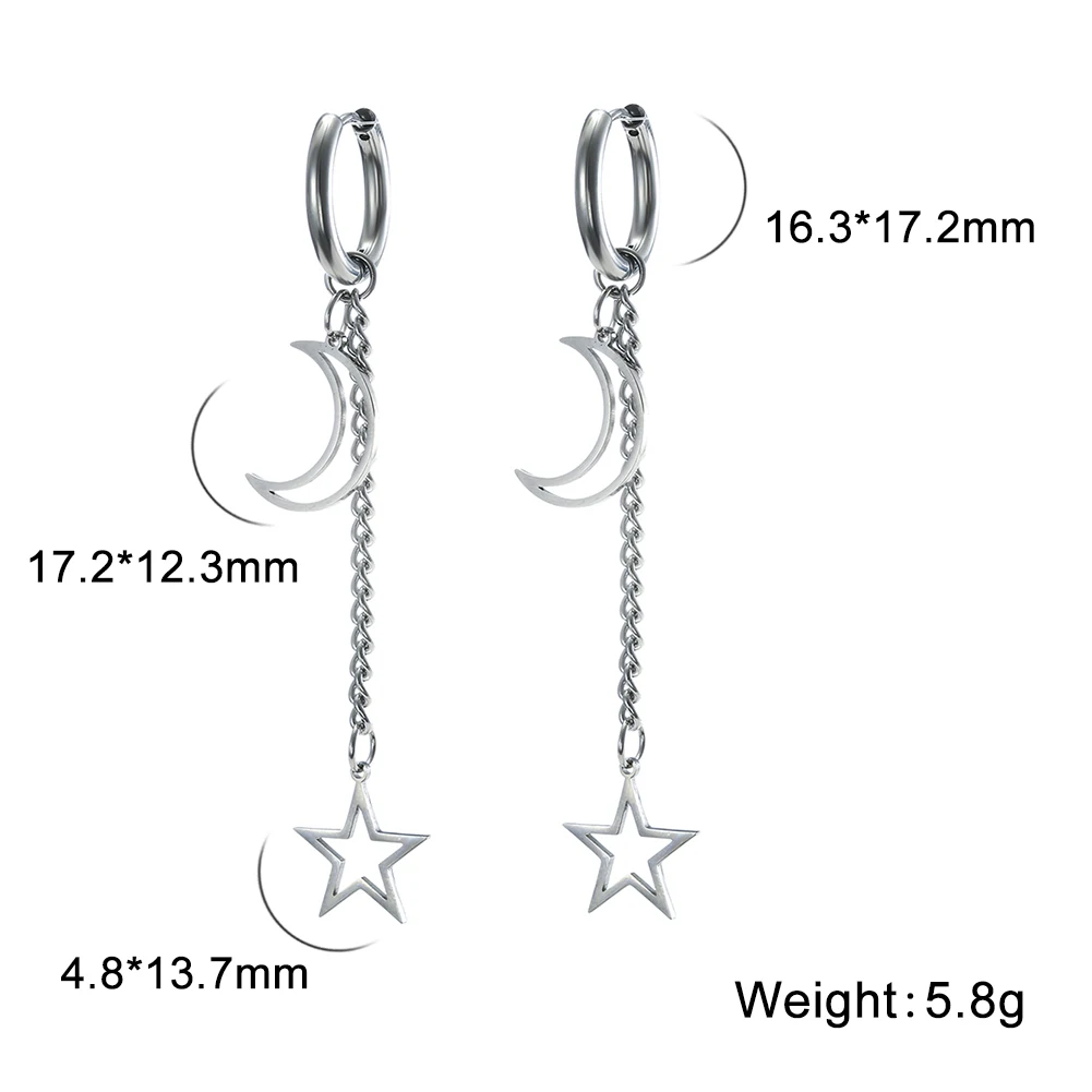 Kkjoy Edelstahl Neue Design Kette Hoop Ohrring Für Frauen Hohl Solide Stern Mond Anhänger Knorpel Ohrring Piercing Schmuck – Detail 30