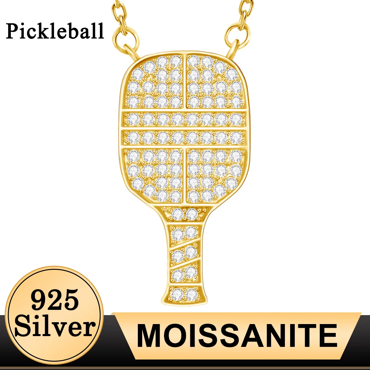 

Luxury Pickleball Moissanite Pendant Jewelry Women New Sport 925 Sterling Silve 18K Gold Plated Lover Christmas New Year Gifts