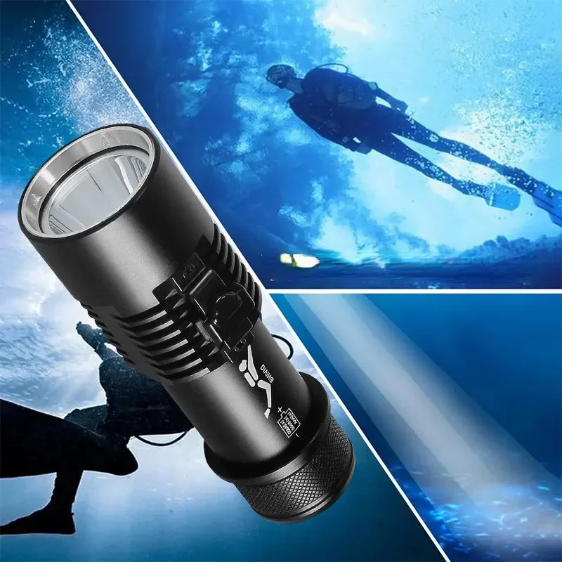 9000LM Professional Diving Flashlight 1000M High Power Rechargeable Underwater Lantern IP8 Waterproof Torch Fishing Yellow Light