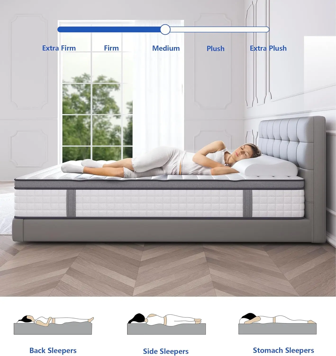 Matelas en mousse à mémoire de forme hybride, matelas complet de 10 pouces dans une boîte, polymères blancs, doux et confortables, optimisme moyen